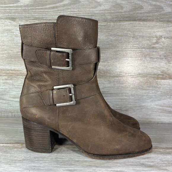 Lauren Ralph Lauren GEN Brown Nubuck Leather Ankle Boot Buckle Strap Size 9.5 - Picture 3 of 10